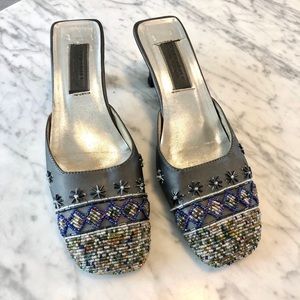 Gray Beaded Mules, size 9